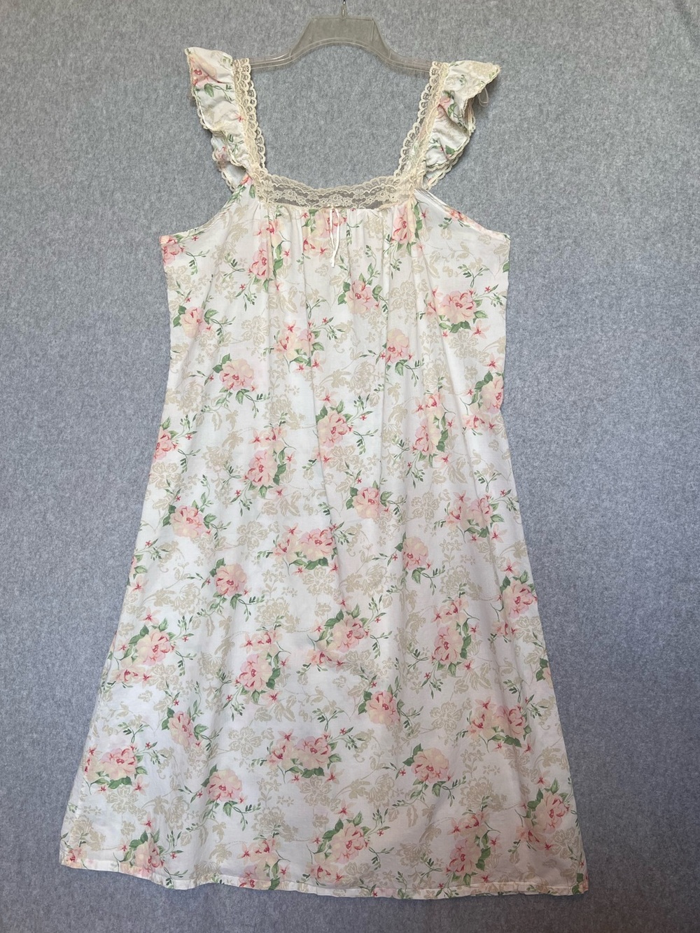 Vintage Laura Ashley Floral Nightgown Large 100% Cotton Lace Trim Cottagecore